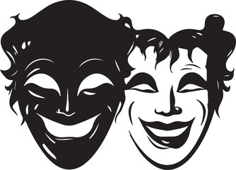 Two classic theater masks a sad and joyous, comedy and tragedy, Vector Illustration, SVG