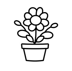 Cute flower pot garden cartoon outline icon