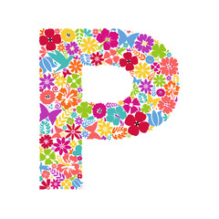 Flower alphabet. Flower symbols forming letter P. Floral ornament in the form of a letter.
