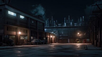 Fototapeta na wymiar Old factory building lights up at night