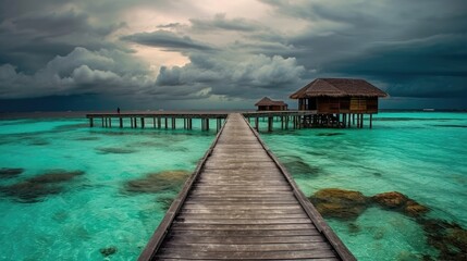 Fototapeta premium A small wooden bridge over a beautiful sea