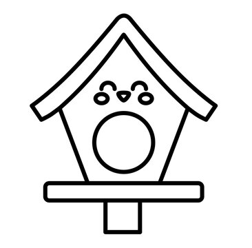 recommend clip art: Cute birdhouse gnome garden cartoon outline icon