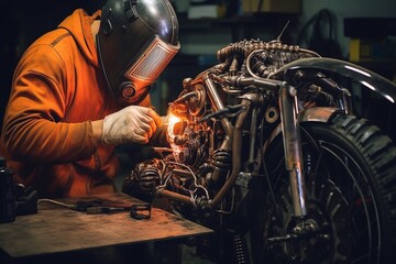  Welder on steel structure in factory Generative AI