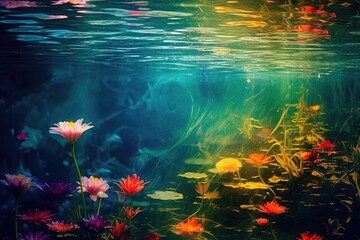 Fototapeta na wymiar Fantastic background of water with vibrant colors. Generative AI