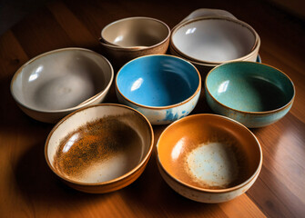 a group of seven plates