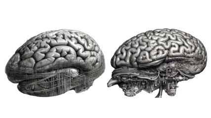 Sketch of Human brain isolated on transparent background. generative AI
