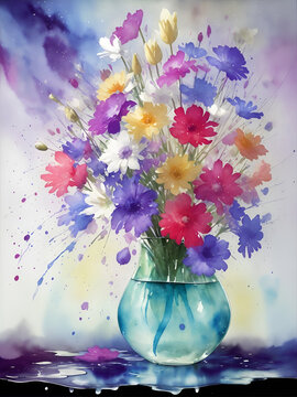 Glass vase with flowers. AI generated illustration