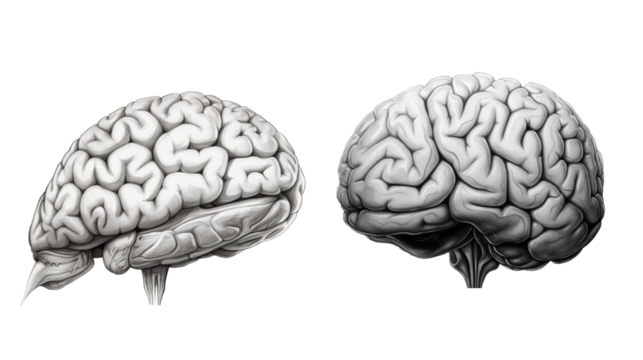 Sketch of Human brain isolated on transparent background. generative AI