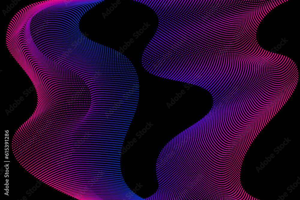 Wall mural abstract background from dots and lines intertwining, fractal texture with gradient, cyber futuristi