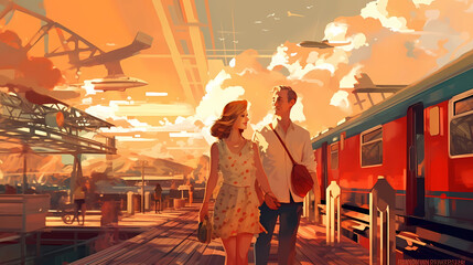 Romantic travel by train - Generated by Generative AI
