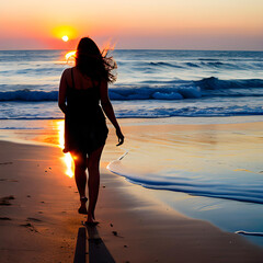 mujer andando por la playa