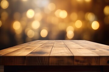 Empty wooden table with blurry background (AI generated)