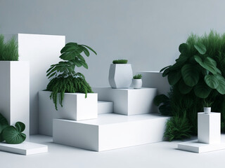 3D White minimal podium for product display for exhibition or product presentation or packaging.