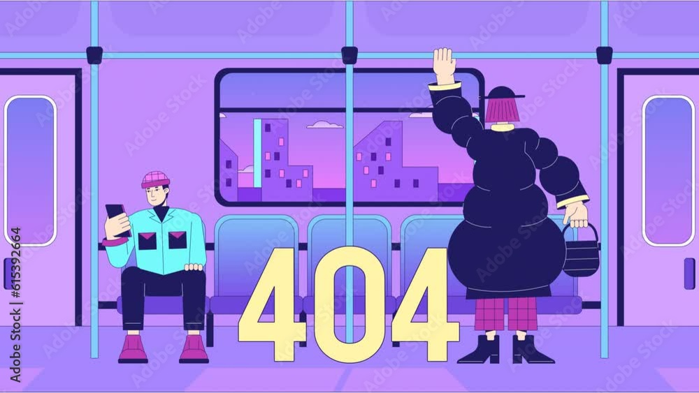 Poster commuter rail 404 error animation. public transport. rail travel. empty state 4k video concept, alph