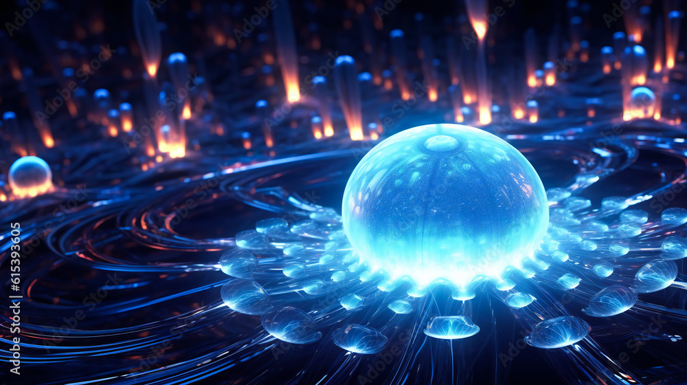 Poster abstract artificial intelligence or digital advanced technology concept illustration. illuminated gl