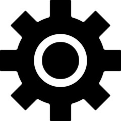 Cogwheel black glyph icon. Technology and settings. Business development. Equipment and maintenance. Silhouette symbol on white space. Solid pictogram. Vector isolated illustration