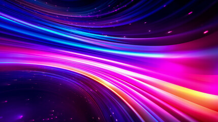 Fototapeta premium Abstract colorful neon glowing light trails against black background. Advanced technology or communications concept.