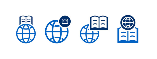 distance learning icon vector illustration. globe with book concept.
