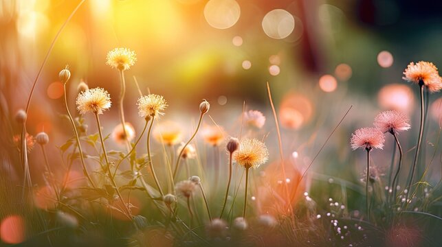 Dandelions beautiful background. Generative AI