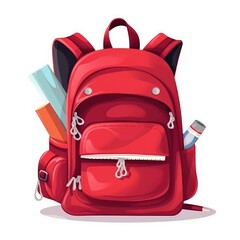 Red backpack with school supplies. Generative AI