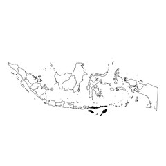 Vector map of the province of Nusa Tenggara Timur highlighted highlighted in black on the map of Indonesia.
