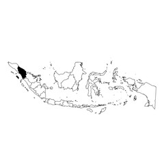 Vector map of the province of Sumatera Utara highlighted highlighted in black on the map of Indonesia.