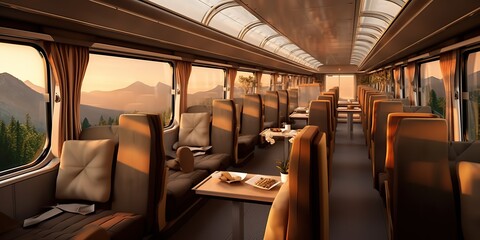 Fototapeta premium AI Generated. AI Generative. Vintage retro antique train travel inside cabine. Comfort elegant luxury adventure vacation railway style. Graphic Art
