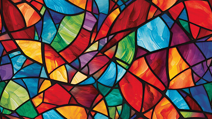 Seamless pattern background of colorful stained glass windows with vibrant color palette