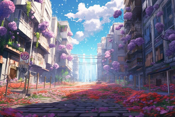 Generative AI.
the backdrop of an anime style fantasy city