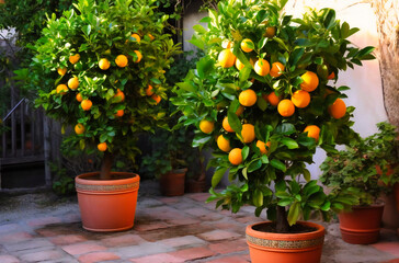 Fototapeta na wymiar lemon trees with leaves on them while they grow