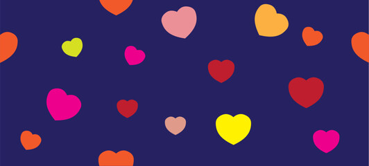 Colorful hearts. Seamless pattern on a dark blue background. Vector illustration. Template for fabric design,postcards, wall decoration, wallpaper.