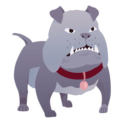 Angry dog. Mad animal with sharp teeth. Dangerous cartoon pet. Vector dog in action poses standing. Aggressive pooch isolated on white background