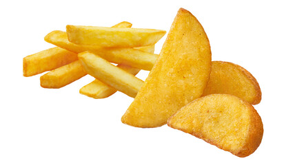Delicious potato wedges and potato fries, cut out