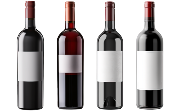 Set of Bordolese - bottle of red wine isolated on transparent background 