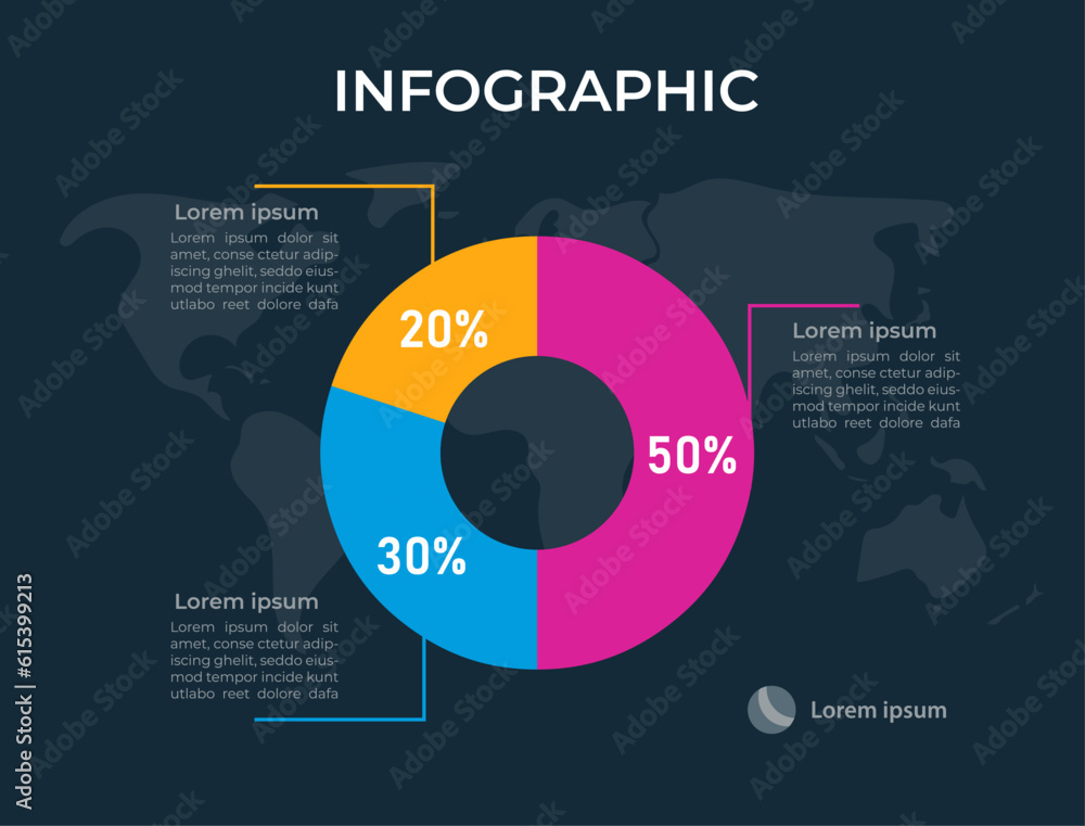 Poster global economics development analytics circle infographic design template for dark theme. business p