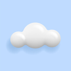 3D white cloud icon isolated on blue background. Weather forecast vector object