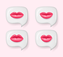3D vector chat bubbles with 3d lips icons. 3D vector objects