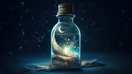 Moon in a bottle, starry night