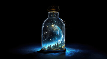 Obraz na płótnie Canvas Moon in a bottle, starry night