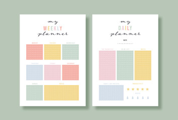 Weekly and daily planner, bullet journal planner template, vector illustration