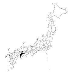 Vector map of the prefecture of Ehime highlighted highlighted in black on the map of Japan.