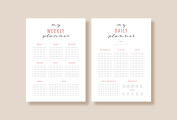 Weekly and daily planner, bullet journal planner template, vector illustration