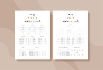 Weekly and daily planner, bullet journal planner template, vector illustration