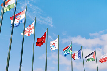 Obraz premium India, France, Croatia, Turkey, Georgia, South Korea, France, South Africa, Palestine flags