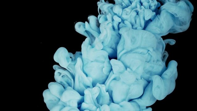 Slow-Motion Blue Paint Drops Mixing in Water, Captivating Stock Footage