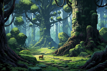 Generative AI.
anime style fantasy forest background