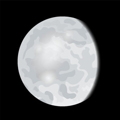 Lunar phase icon. Lunar eclipse cycle stage. Moon on black background. Round shaped celestial. Hand drawn vector illustration