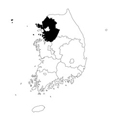Vector map of the province of Gyeonggi highlighted highlighted in black on the map of South Korea.