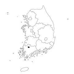 Vector map of the province of Gwangju highlighted highlighted in black on the map of South Korea.