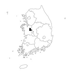 Vector map of the province of Sejong highlighted highlighted in black on the map of South Korea.